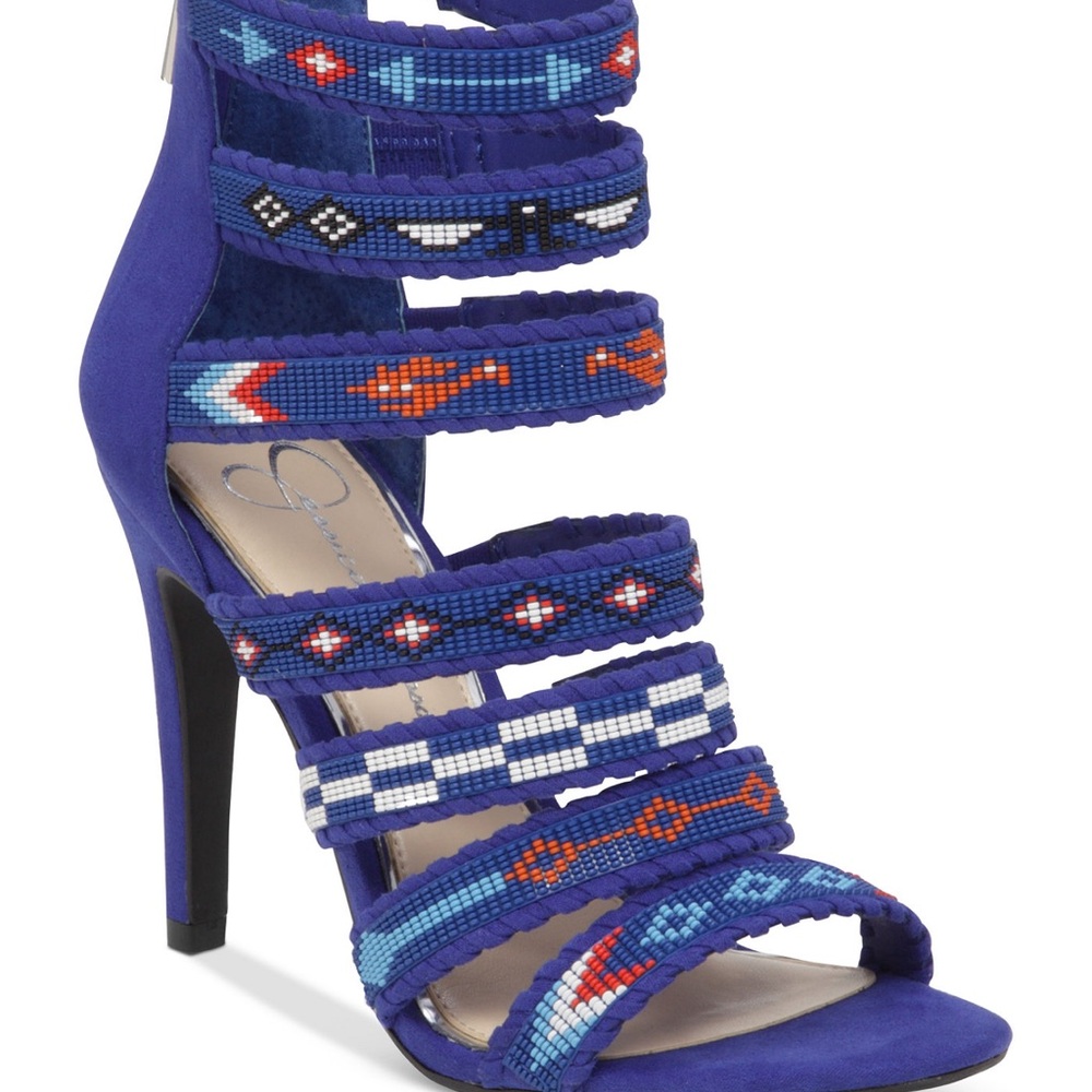 Jessica Simpson Blue Beaded Strappy Heels